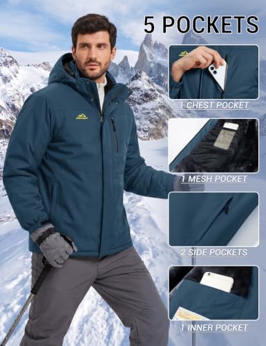 MAGCOMSEN Men's Winter Ski Jacket Waterproof Snow Fleece Lined Warm Coats