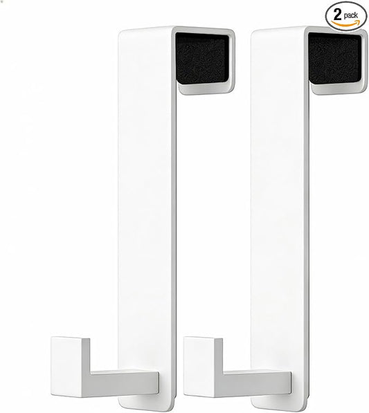 PMMASTO 2-Pack Over The Door Hooks - Rustproof Stainless Steel Door Hangers for 1-3/4 Inch Doors, Non-Marking and Tool-Free Easy Install (White, L Shape-Fits 1-3/4" Thick Door)