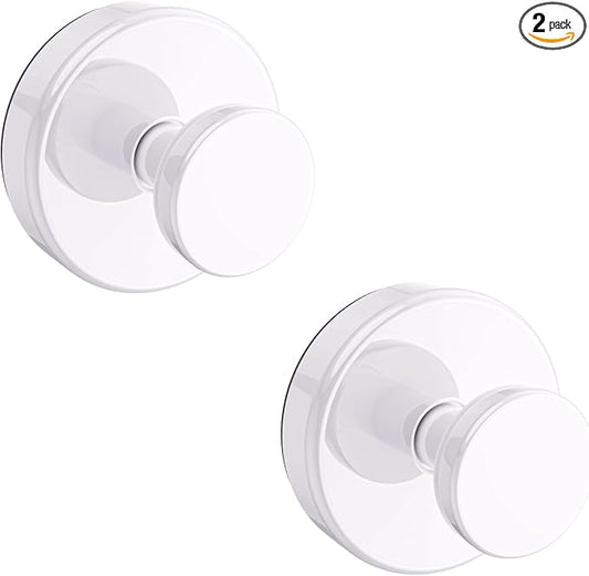 Suction Cup Hooks for Shower, Removable Towel Hooks for Bathroom Window Glass Door Wall, Bath Robe Looafh Hook for Hanging - 2 Pack, White