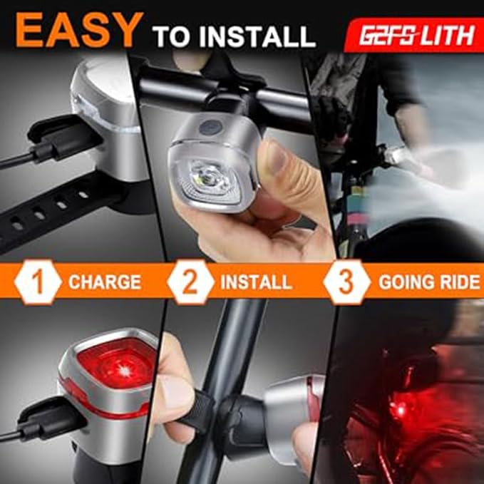 Bicycle Front & Rear Lights, Type-C Rechargeable LED Bike Light Set, IPX6,Waterproof Flashlight for Night Riding, Safety Headlight Taillight, Kids Girls Children's Bicycle Accessories
