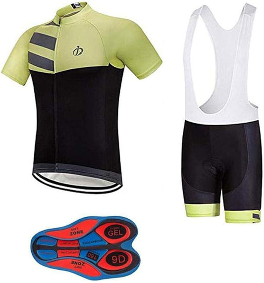 Men's Quick-Dry Cycling Jersey Set Road Bike Bicycle Shirt + Bib Shorts with 9D Gel Pad MTB Riding Clothing Kit