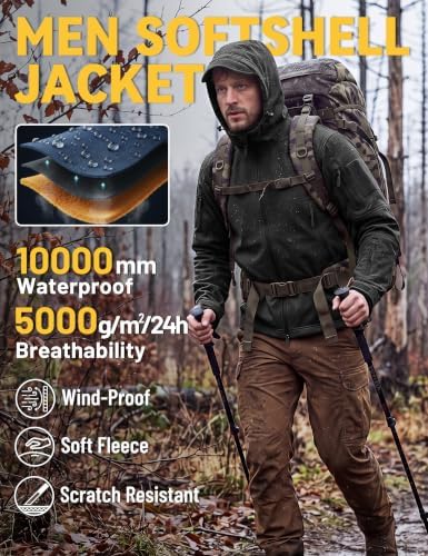 TACVASEN Men's Fleece Softshell Jacket Waterproof Winter Tactical Hooded