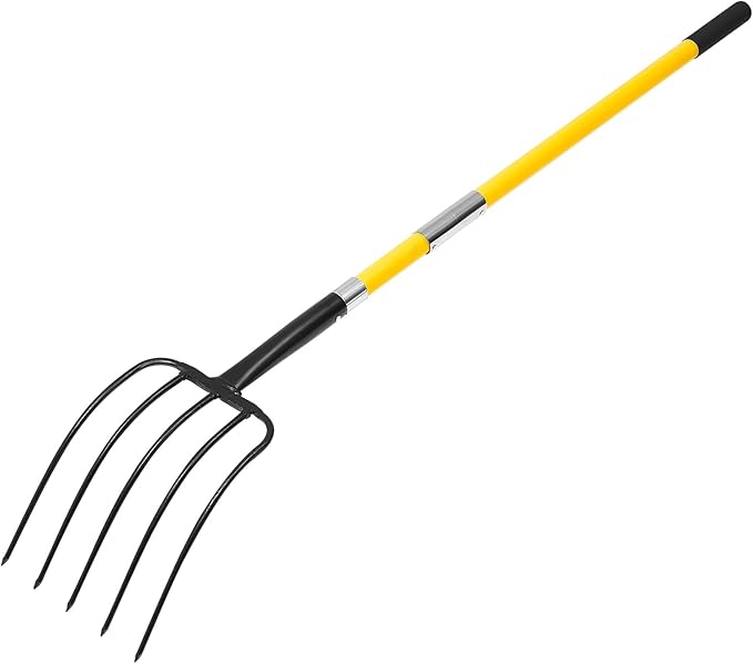 VEVOR Garden Fork, 5-Tine Gardening Pitchfork with Fiberglass Handle, 57 in Heavy Duty Digging Fork with Y Grip, Forged Steel Spading Fork for Hay Potato Composting Transplanting Aeration