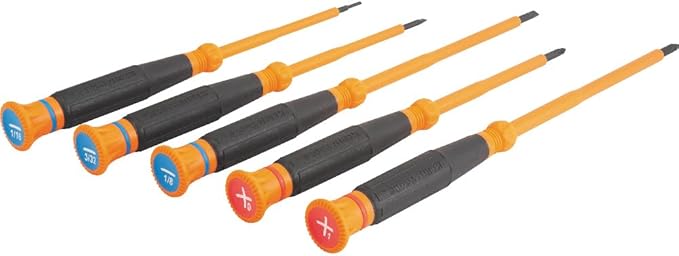 Klein Tools 85615INS Mini Precision Screwdriver Set, 1000V Rated Insulated Screwdrivers with (2) Phillips and (3) Slotted Tips, 5-Piece