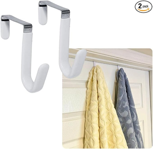 Evelots Over The Door Hooks - 2 Pack - Hangers for Clothes, Towel, Coats, Hats, Handbags - Made of Rubber Coated Steel - Closet, Bathroom, Office