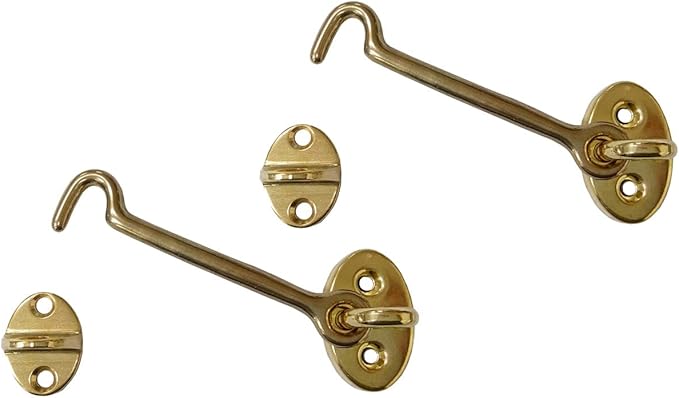 QCAA Heavier Duty Brass Door Hook Latch & Eye, 6", Vibrated Brass, 2 Pack, Made in Taiwan