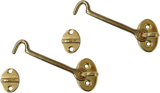 QCAA Heavier Duty Brass Door Hook Latch & Eye, 6", Vibrated Brass, 2 Pack, Made in Taiwan