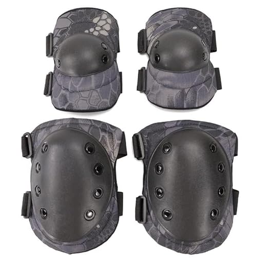 Military Tactical Knee Pad Elbow Pad Set Airsoft Knee Elbow Protective Pads Combat Paintball Skate Outdoor Sports Safety Guard Gear (Black Python Pattern, M, 4pcs Set)