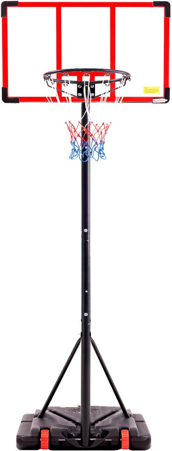 Portable Basketball Hoop Outdoor, Adjustable Basketball Hoops Goal System Shatterproof Backboard, Shock Absorbent Rim, Fillable Base for Swimming Pool/Backyard/Driveway