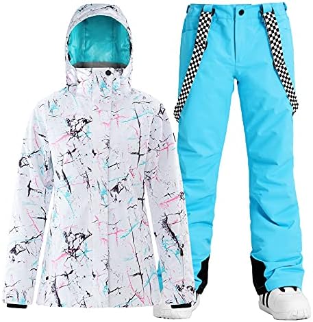 Womens Ski Jacket Pants Set Waterproof Snowboard Snow Pants Hooded