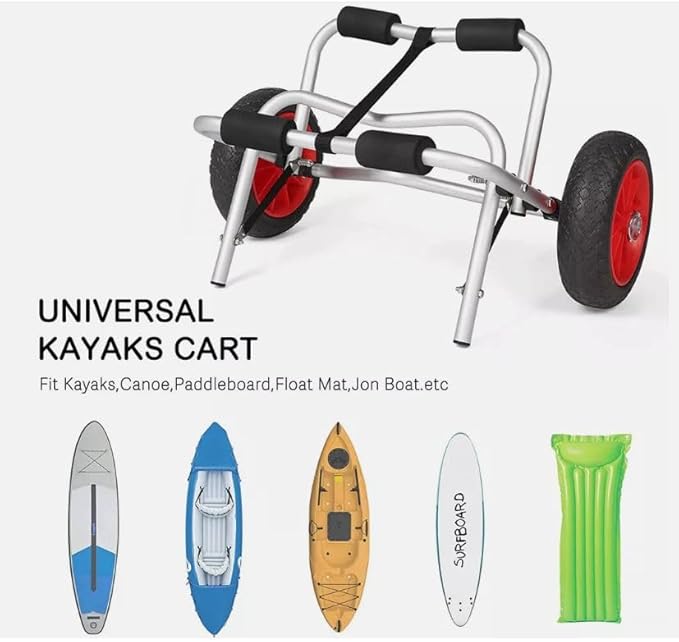 Foldable Kayak Cart with 10" Pneumatic Tire, Canoe Dolly Kayak Carrier Adjustable Kayak Transport Dolly Trailer, 150lb Capacity