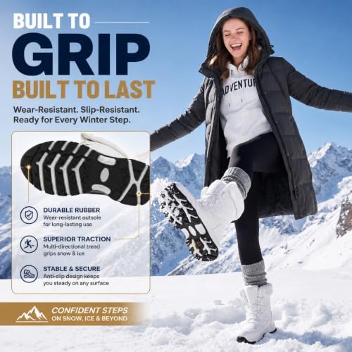Women's Winter Snow Boots Waterproof Warm Lace Up Mid-Calf Booties