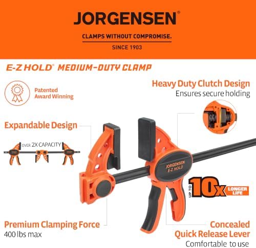 Jorgensen 24" E-Z Hold Medium-Duty Bar Clamps, 400 lbs Load Limit, 2-Pack