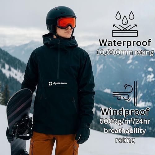Alpine Swiss Mens Snowboard Jacket 10K Waterproof Hooded Ski Shell Anorak Breathable Windproof Pullover Winter Sport Coat