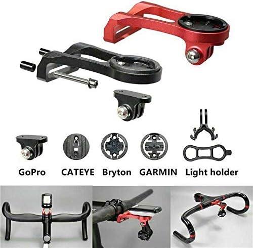 Front Combo Bicycle Computer Mount, Extended Out-Front Mount, Compatible with Garmin Cateye Bryton GoPro GPS or Cameras, Red