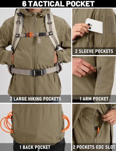 TACVASEN Men's Fleece Softshell Jacket Waterproof Winter Tactical Hooded