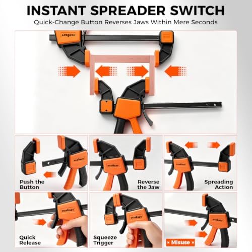 3-Pack Wood Clamps for Woodworking, 2-Piece 12" Bar Clamps with Clamp Connector, Quick-Release Wood Clamps with 150 LBS Load Limit, Wood Clamp Set for Woodworking, Gluing & DIY Projects