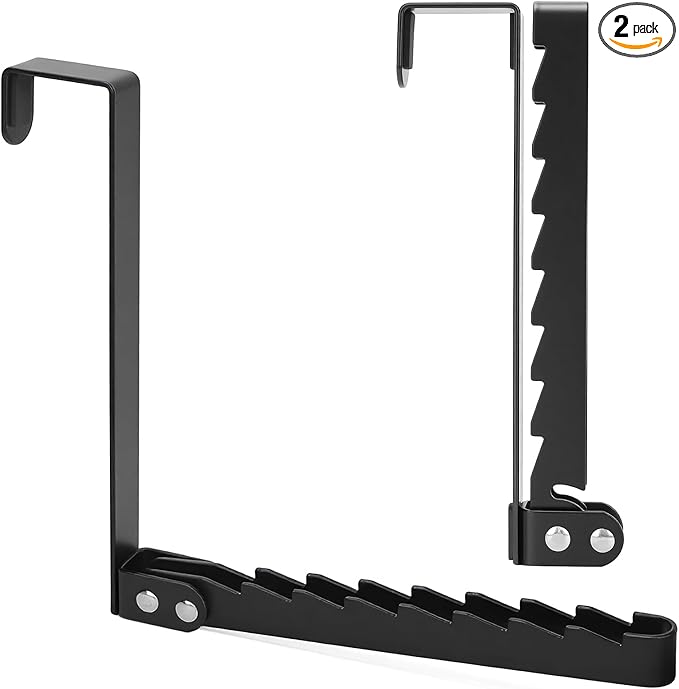 FYY Over The Door Hooks Hanger, 2 Pack Collapsible Folding Over Door Clothes Drying Rack Space Saving Laundry Hanging Storage Hook for Clothing, Coats, Towels for Bedroom Bathroom Black
