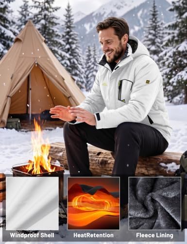 MAGCOMSEN Men's Winter Coats Water Resistant Ski Snow Jacket Warm Fleece Jacket Parka Raincoats With Hood Multi-Pockets