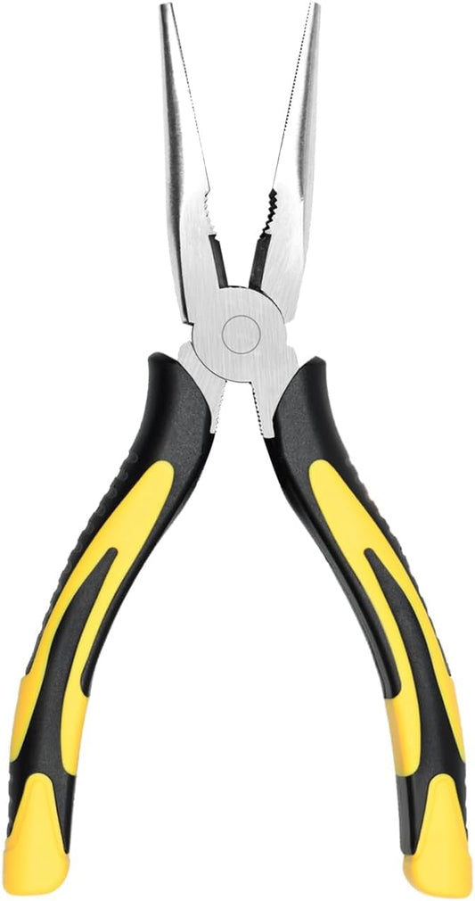 Premium Long Needle Nose Pliers-8’’, Paper Clamp Precision, High Carbon Steel, Soft Grip with Wire Cutter, Long Nose Cutting Pliers for Home, Fishing, Jewelry, Crafts,1pcs