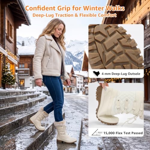 STQ Womens Winter Snow Boots, Waterproof Insulated Mid-Calf Duck Boots