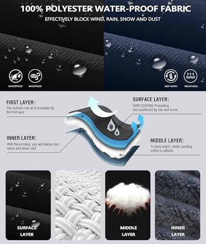 Mens Winter Jackets Waterproof Warm Fleece Ski Jacket with Hood Thermal Windproof Coat Zip Pockets