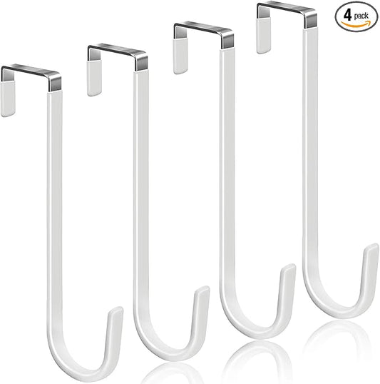 4 Pack Over The Door Hooks, Large Door Hanger Hook, Soft Rubber Surface Prevents Scratches, Door Hook for Bathroom, Living Room, Kitchen Hanging Clothes, Towels, Shoe Bag, Hat(White)