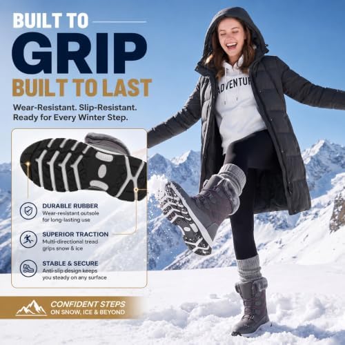 Women's Winter Snow Boots Waterproof Warm Lace Up Mid-Calf Booties