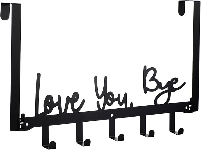 Love You Bye Over The Door Hooks Hanger Wall Mount Towel Hanger Door Holder Organizer 5 Hooks Kawaii Farmhouse Rustic Coquettish Style Decor for Bedroom Bathroom Towel Hat Clothes