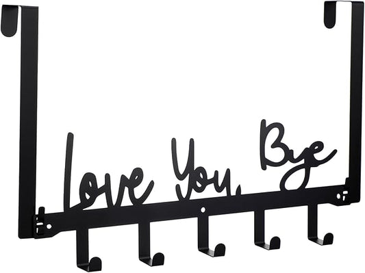 Love You Bye Over The Door Hooks Hanger Wall Mount Towel Hanger Door Holder Organizer 5 Hooks Kawaii Farmhouse Rustic Coquettish Style Decor for Bedroom Bathroom Towel Hat Clothes