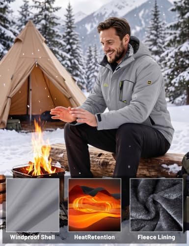MAGCOMSEN Men's Winter Coats Water Resistant Ski Snow Jacket Warm Fleece Jacket Parka Raincoats With Hood Multi-Pockets