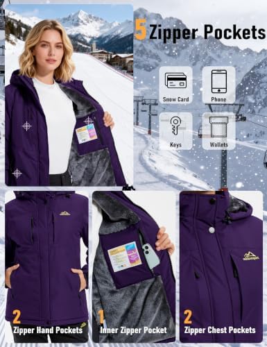 MAGCOMSEN Womens Winter Coats Waterproof Ski Snow Jackets Warm Thermal Coat