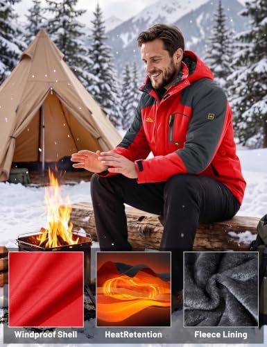 MAGCOMSEN Men's Winter Coats Water Resistant Ski Snow Jacket Warm Fleece Jacket Parka Raincoats With Hood Multi-Pockets