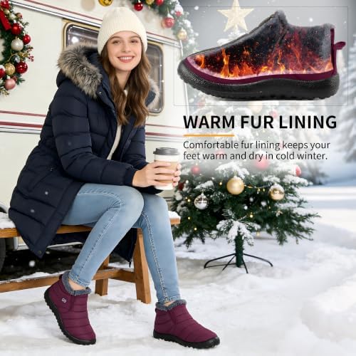 HARENCE Snow Boots for Women Winter Boot with Comfortable Warm Fur Lined Ankle Booties Outdoor Slip On Waterproof Short Boots
