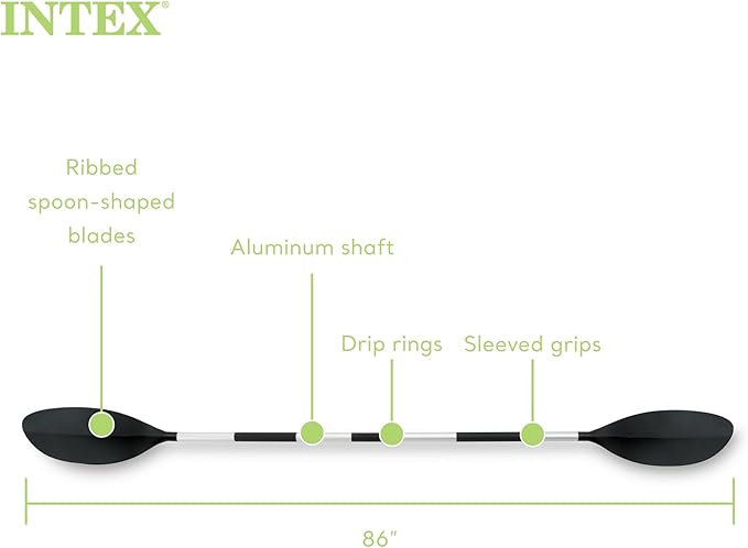 Intex 69629E 86" Kayak Paddle: Ribbed Spoon Shaped Blades – Durable Lightweight Shaft – Comfortable Grips – 3-Position Feather Adjustability – TUV RL Approved
