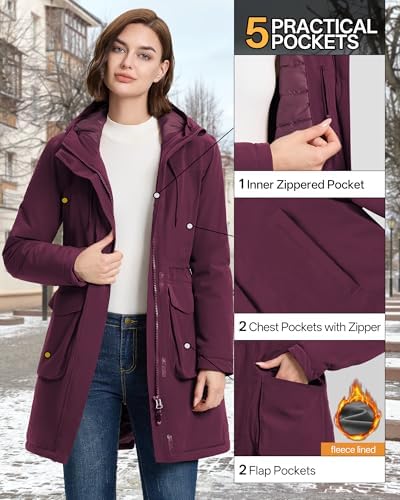 33,000ft Women's Waterproof Winter Coat Long Insulated Jacket with hood