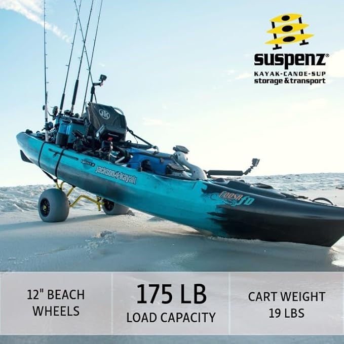 Suspenz Kayak Beach Cart Trailer, DLX Canoe Trolley with Balloon Wheels Sand Tires and Straps, Yellow, Flat Platform, 22-7044