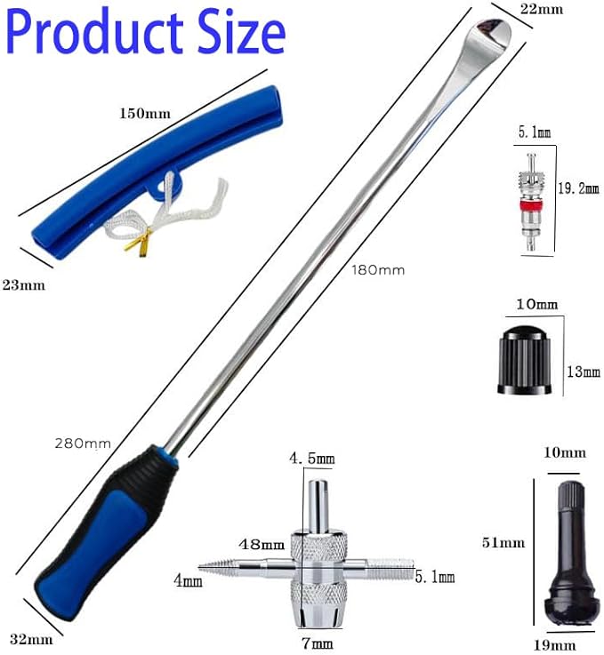 PINKJOY 11.5" Tire Spoon Kit, 24pcs Tire Changing Tool for Motorcycle Dirt Bike Lawn Tractor Bicycle, Motorcycle Tire Changer Tire Removal Tool with 3pcs Rim Covers 6pcs Valve Tool Valve Cores