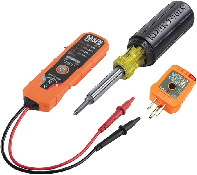 Electrical Tester Kit with AC/DC Voltage Tester, Receptacle Tester and 5-in-1 Screwdriver/Nut Driver, 3-Piece