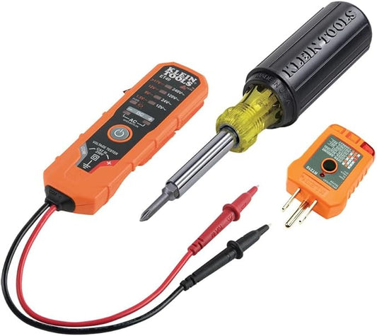 Electrical Tester Kit with AC/DC Voltage Tester, Receptacle Tester and 5-in-1 Screwdriver/Nut Driver, 3-Piece