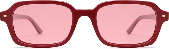 SOJOSトレンディ長方形偏光サングラス レディース メンズ、スモールレトロファッション薄型スリムスクエアサニー SJ2610