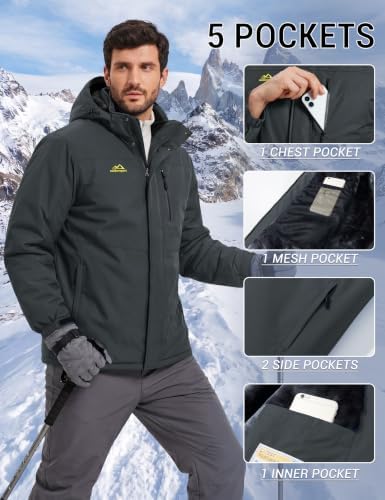 MAGCOMSEN Men's Winter Ski Jacket Waterproof Snow Fleece Lined Warm Coats