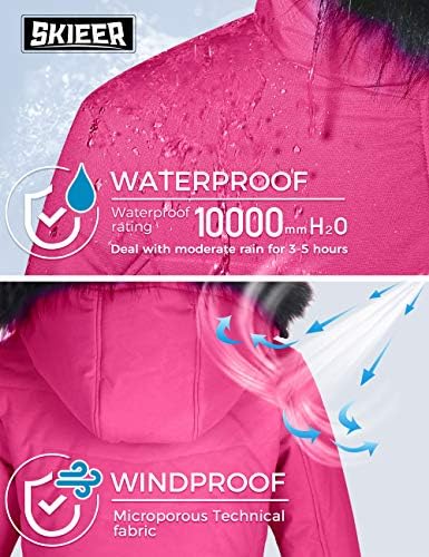 Women's Ski Jacket Waterproof Warm Puffer Thick Hooded Winter Coat