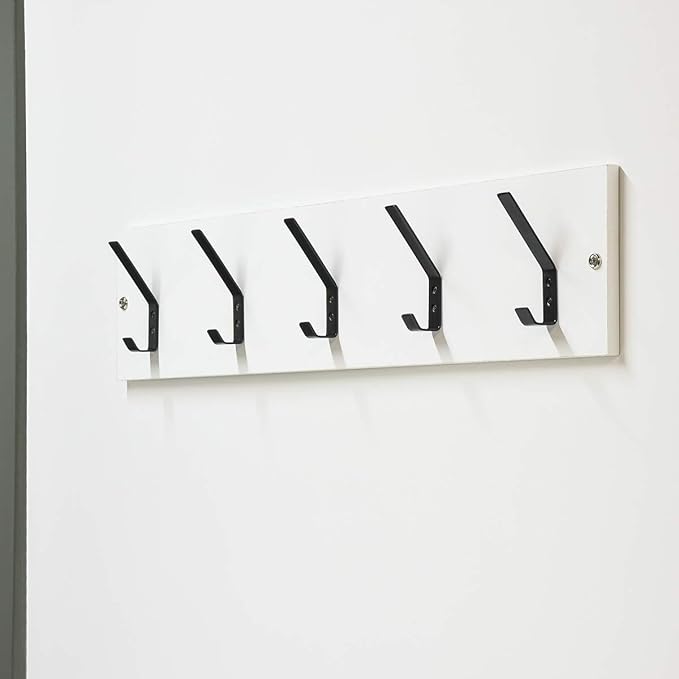 Amazon Basics Wall Mounted Modern Metal Drywall Coat Hooks - Flat Black, 5-Pack | Modern, Drywall