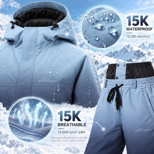 Women's Ski Jacket and Pants Set, Baggy Insulated Snow Suit,Gradient Design