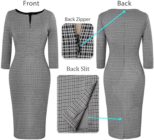 VFSHOW Womens Work Business Office Zipper Up Slim Bodycon Sheath Dress