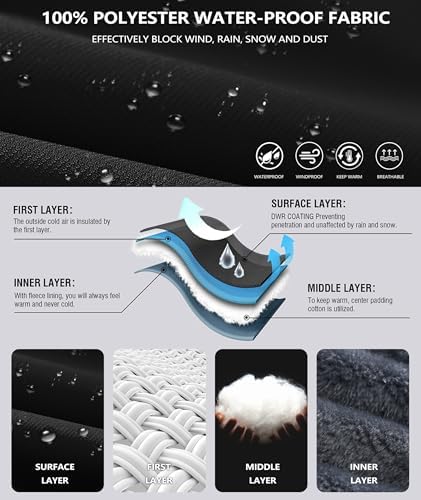 Mens Winter Jackets Waterproof Warm Fleece Ski Jacket with Hood Thermal Windproof Coat Zip Pockets