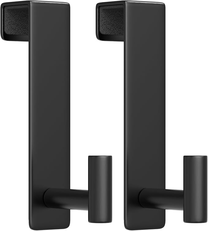 Heavy Duty Stainless Steel Over-Door Hook for Coats, Totes, Towels – Easy Install Door Hooks with Non-Slip Pads for Bedroom Bathroom Entryway Office (Black, 2 Pack, Fits 1-3/4" Thick Door)
