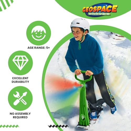 Geospace Winter Fun Ski Skate, Foldable Snow Scooter, Ski Skooter, Snow Sled, and Kids Snowboard with LED Light – Multi-Purpose Portable Sandboard, Snow Skate, and Kids/Teenager Sled for All Ages