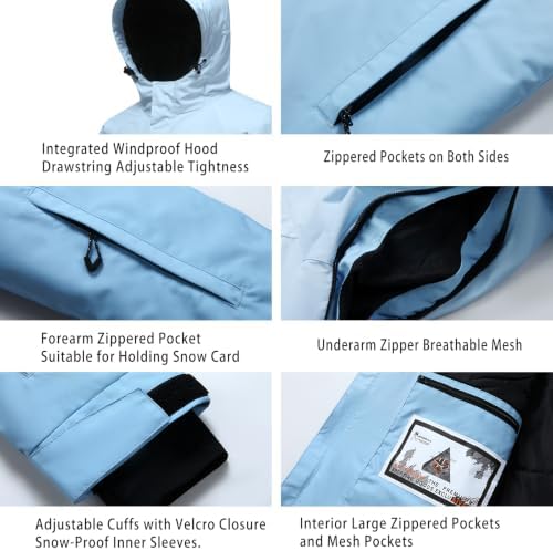 Women's Ski Jacket and Pants Set, Baggy Insulated Snow Suit,Gradient Design